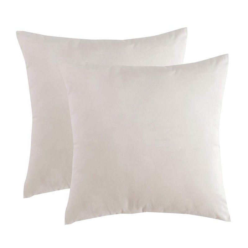 RainRoad Velvet Decorative Throw Pillow Covers Cushion Cover Pillow Case for Sofa Couch Bed Chair,Soft Square Cream Throw Pillows 18x18 Inch,Set of 2 - Image 1